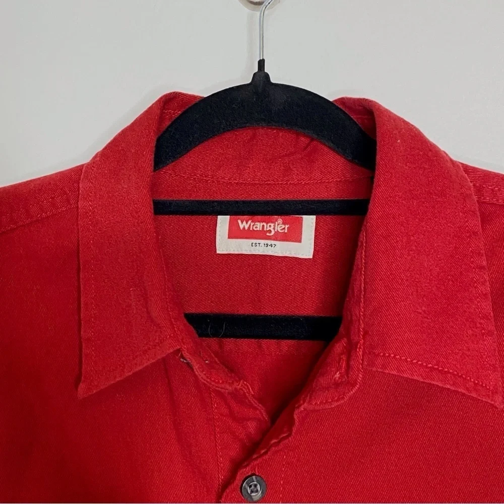 Men’s Vintage Wrangler EST. 1947 Red Cotton Button Down Casual Shirt Size S/P - Picture 10 of 12